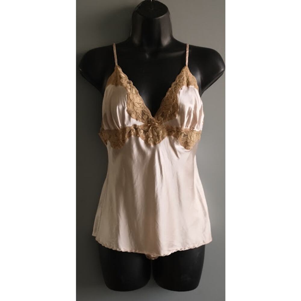 Mary Green Silk & Lace Camisole & Thong Soft Pink & Light Brown Large NWT